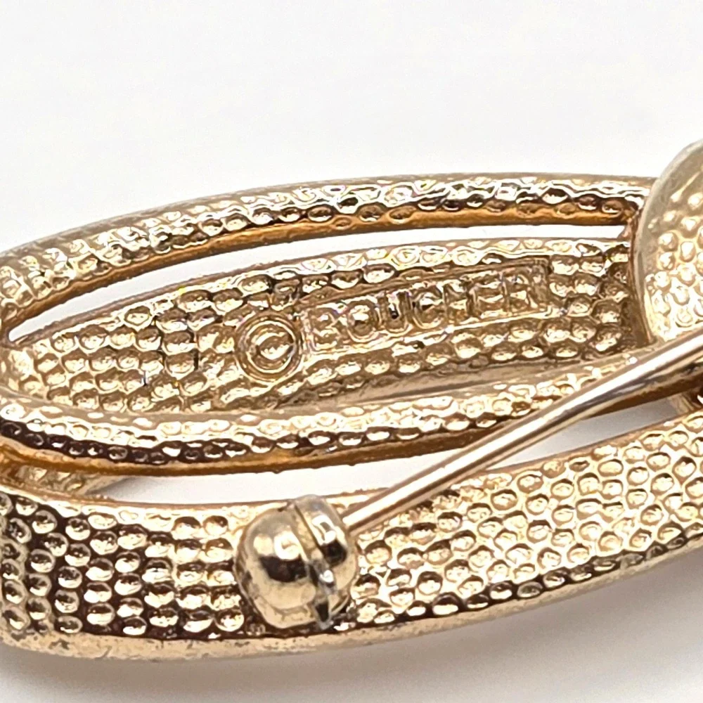Marcel Boucher Signed Vintage Gold Tone Textured Ribbon Loop Knot Brooch‎ Pin